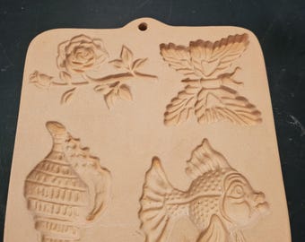 Vintage AMACO Cotton Press Clay Mold Nautical Multi-Use Wall Hanging Fish Shell Butterfly Rose