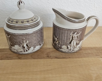 Porcelain Treasures Betty Platner Creamer and Covered Sugar Bowl Cherub Classical Motif Set