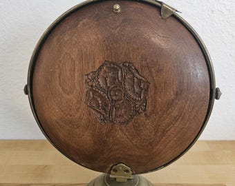 Vintage Brass & Wood Folding Tidbit Tray | Three Tier Appetizer Serving Stand