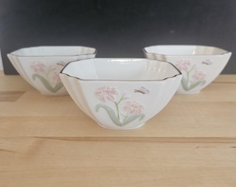 Lenox Floral Nut Bowls Set of 3 Handcrafted Porcelain Trinket Bowls Pink Flowers Gold Trim