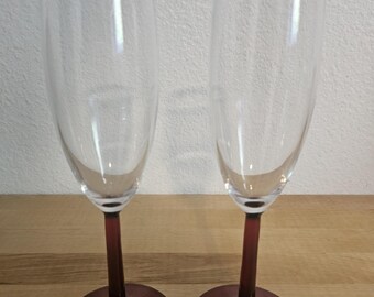 Vintage Cranberry Stem Champagne Flutes | Set of 2