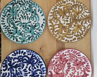 Vintage Italian Pottery Dessert Plates | Set of 4 | Hand Painted Floral Majolica Italy Salad Plates