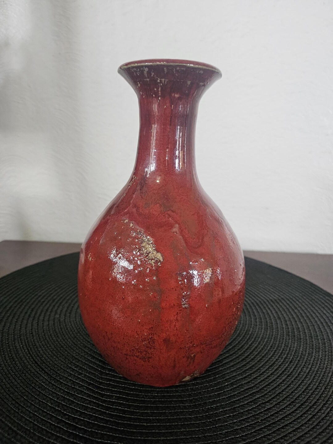 Red Glaze Studio Pottery Vase — Wheel-thrown Stoneware With Drip Glaze ...