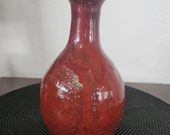 Red Glaze Studio Pottery Vase — Wheel-Thrown Stoneware with Drip Glaze Variation