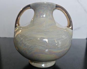 Vintage Pioneer Pottery USA Double Handle Vase 22-K Iridescent Lusterware