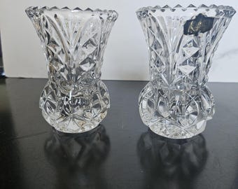 Vintage Kristal Zaječar Lead Crystal Mini Vases Pair | Marked Yugoslavia