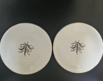 Vintage Wedgwood England B-52 Plates Pair Mid Century Floral 7" Gold Trim
