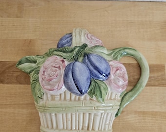 Vintage Italian Majolica Wall Pocket | Made in Italy | Plum Rose Wall Hanging Ceramic Decor