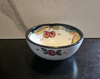 Signed Italian Pottery Trinket Bowl | Hand Painted Fruit Motif Dip A Mano Italy