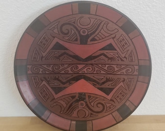 Southwestern Folk Art Wooden Wall Plaque Geometric Tribal Design Hand Painted 1980s Decor