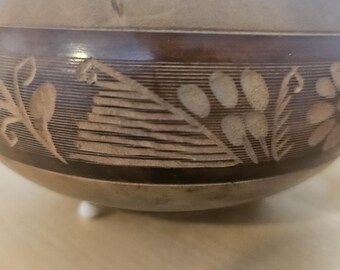 Vintage Hand Carved Wooden Trinket Box with Lid | Floral Folk Art Jewelry Box