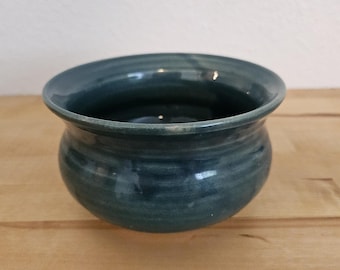 Signed Studio Pottery Bowl Blue Green Glazed Stoneware Bowl Handmade Artisan Ceramic Centerpiece