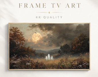 Halloween Frame TV Art, Ghost Family Full Moon Autumn Oil Painting Wallpaper