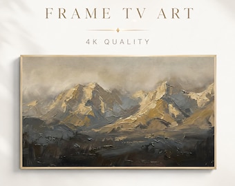 Moody Mountain Peaks Frame TV Art, Abstract Nature Landscape Wallpaper