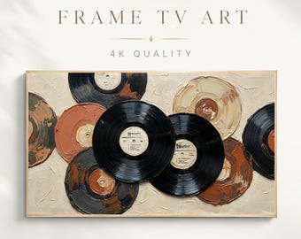 Cadre de peinture à l'huile sur disque vinyle vintage, art télévisuel, papier peint texturé rétro musical