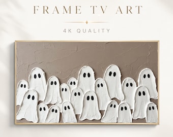 Halloween Frame TV Art, Textured Ghost Impasto Oil Painting, Spooky Fall Decor