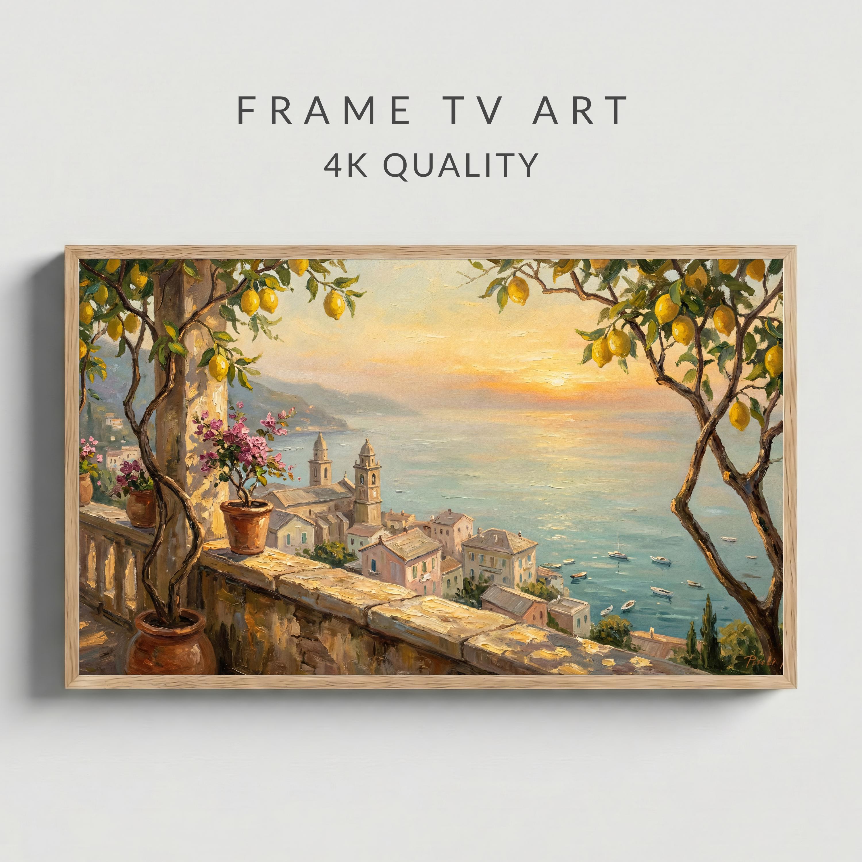 Amalfi Coast Sunset View Frame Tv Art Mediterranean Lemon Terrace