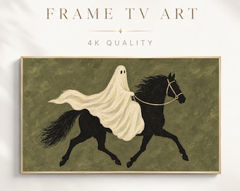 Halloween fotolijst voor tv, spookrijder op zwart paard, volkskunstschilderij