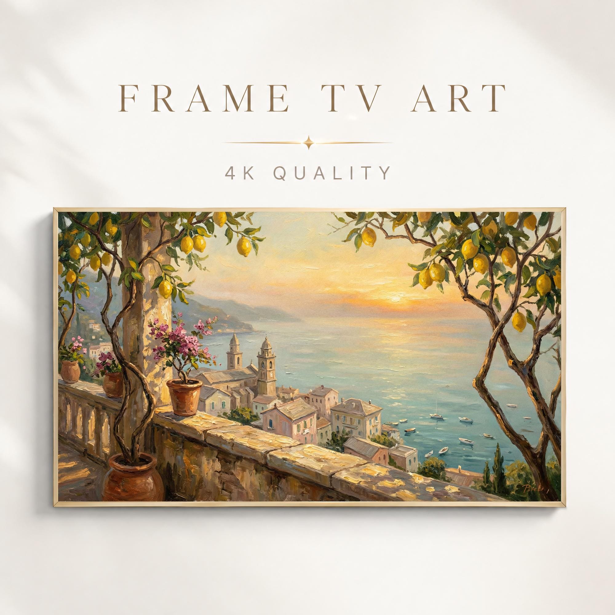 Amalfi Coast Sunset View Frame Tv Art Mediterranean Lemon Terrace