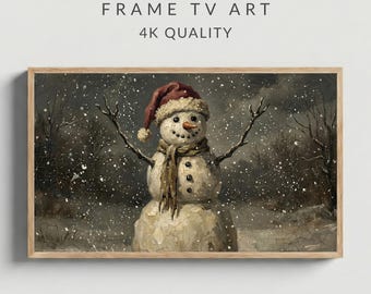 Rustikaler Schneemann Vintage Ölgemälde Rahmen TV Art (Digitaler Download)