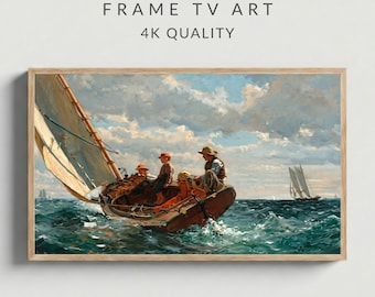 Breezing Up Frame TV Art Winslow Homer Vintage Nautical Ocean Sailing Boat Oil Painting