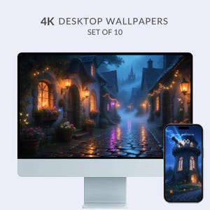 Studio Ghibli Style Starry Night Wallpaper, 4k Desktop & iPad Wallpaper, Cozy Twilight Sky, Aesthetic Macbook Background