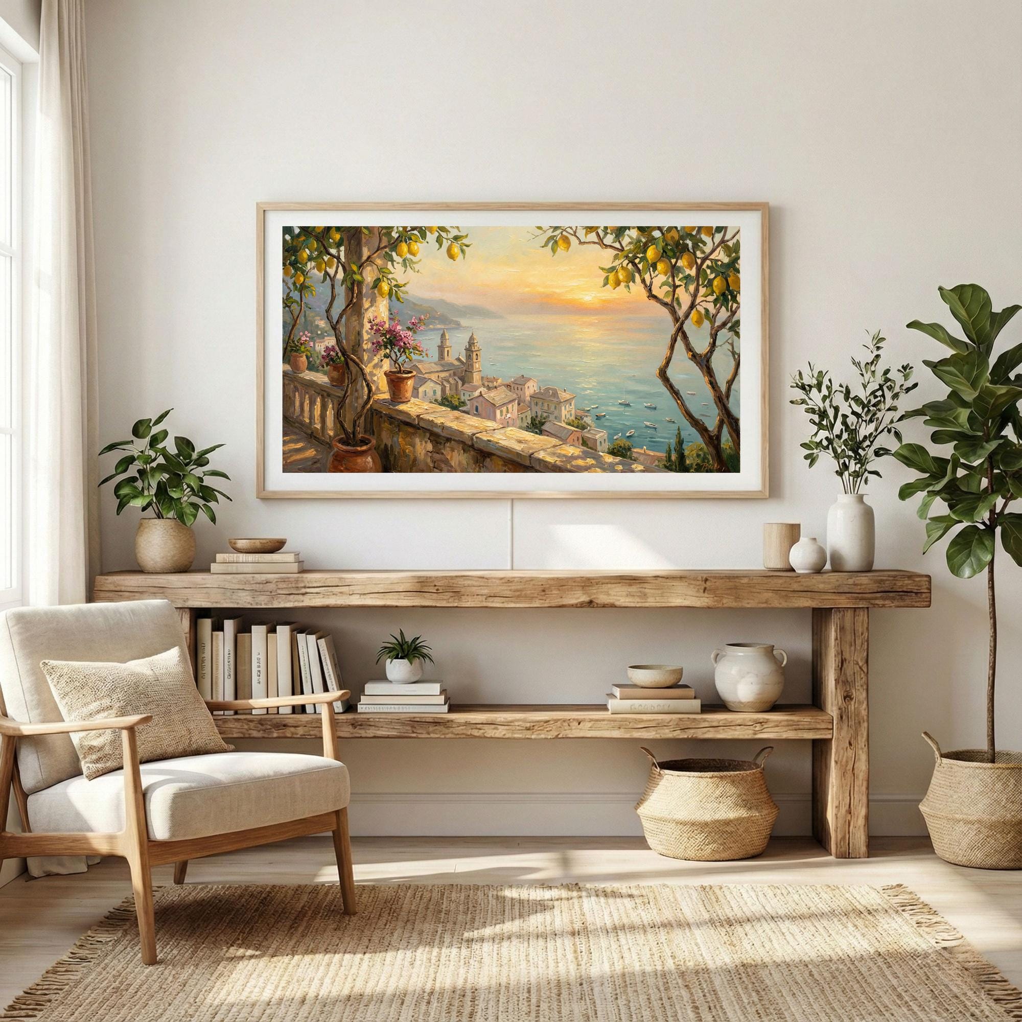 Amalfi Coast Sunset View Frame Tv Art Mediterranean Lemon Terrace
