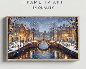 Snowy Amsterdam Canal Frame TV Art, Vintage Oil Painting (Digital Download)
