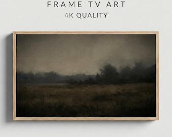 Moody Dark Landscape Frame TV Art, Heavy Impasto Oil Painting, Dark Academia Decor