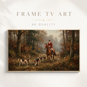 Vintage Equestrian Frame TV Art, Fox Hunt Painting, Horse And Hounds, Dark Academia Decor