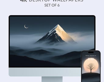 Moody Dark Minimalist 4K Desktop Wallpaper set, Atmospheric Night Landscape, Black Aesthetic & Foggy Scenery For Macbook iPad PC and TV