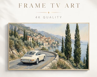Porsche 911 Frame TV Art, Mediterranean Coastal Landscape Painting Wallpaper