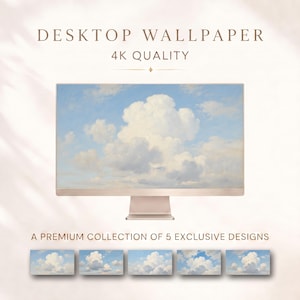 Pluizige Wolken 4K Desktop Achtergrond, Macbook Achtergrond, Laptop Thema, Set van 5