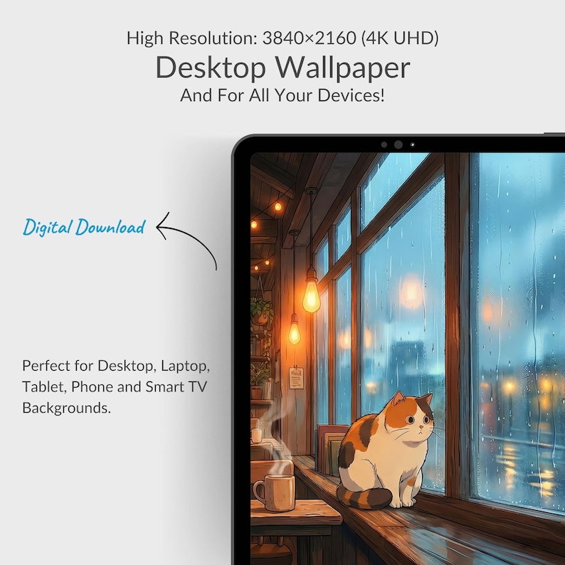 Studio Ghibli Style Cozy Rainy Cafe With Cat 4K Desktop Wallpaper, Lofi ...