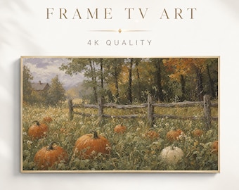 Autumn Frame TV Art, Rustic Pumpkin Patch Impasto Oil Painting, Farmhouse Fall Decor
