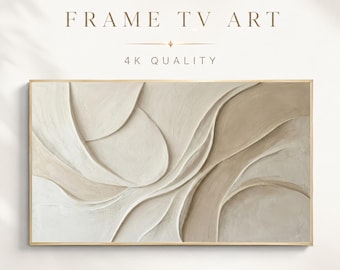 Neutral Abstract Frame TV Art, Beige Textured Plaster, Minimalist Wavy Decor (4K Digital Download)