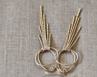 Unique sterling silver Earrings / art deco jewelry / Fête '28 / Silver or Gold / hammered / forged solid gold sterling 14k rose white