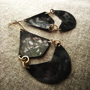 unique chandelier earrings / black and gold earrings / Heights Falafel / geometric Oxidized chevron modern Bohemian jewelry lightweight