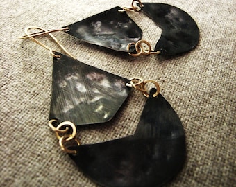 unique chandelier earrings / black and gold earrings / Heights Falafel / geometric Oxidized chevron modern Bohemian jewelry lightweight