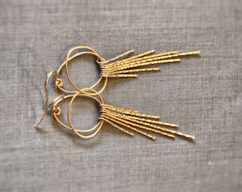 Gold Chandelier Earring / art deco jewelry / Fête '28 / Unique Sterling Silver solid Gold / hammered / forged gold sterling 14k rose white