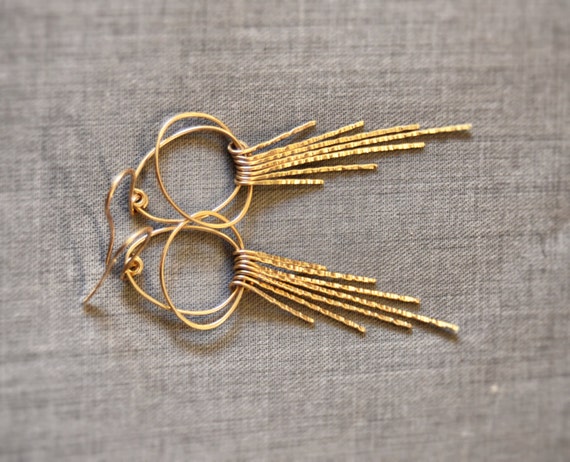 Gold Chandelier Earring / art deco jewelry / Fête '28 / Unique Sterling Silver solid Gold / hammered / forged gold sterling 14k rose white