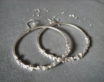 Unique Sterling Silver Hoop Earrings 925 // Frost // large hoop earrings // Hand made silver earrings Sterling Hammered earrings artisan