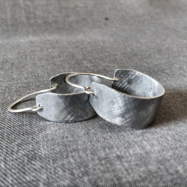 Smaller Sized Brushed silver earrings // Hoop earrings // Wide Hoop Earring // silver hoop earrings / Sevillana Hammered Hand Forged