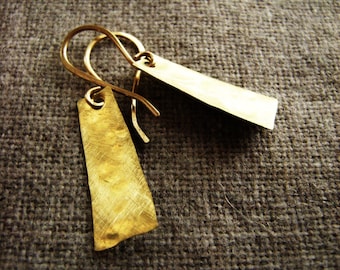 Petite small Trapezoid Trapezoid Earring (hand forged hammered and brushed brass) triangle earring geometric