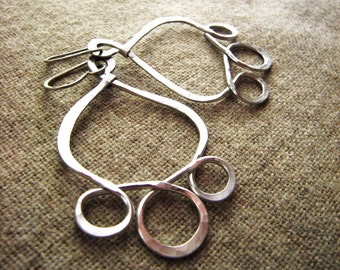 hammered earrings - silver earrings Samarkand dangle chandelier Earring  -- Hand Forged, ethnic earrings (Aluminum Silver) artisan jewelry