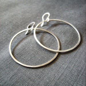 Brushed Silver Hoop Earrings - Brushed Sterling Silver modern minimal and sleek simple everyday jewelry