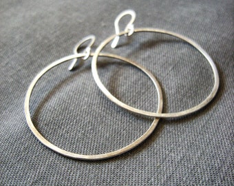 Brushed Silver Hoop Earrings - Brushed Sterling Silver modern minimal and sleek simple everyday jewelry