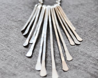 Statement necklace / fringe necklace /  sterling silver 925 hammered jewelry / bib necklace / solid silver / aluminum jewelry