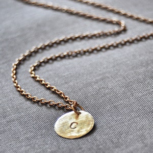 Gold initial necklace Brushed brass personalized necklace gold Initial Monogram engraved circle charm necklace hammered