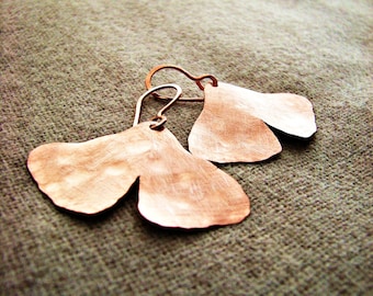 Ginkgo Earring - Ginkgo leaf jewelry hand forged solid copper brass aluminum ginko ginkgo gingko leaf